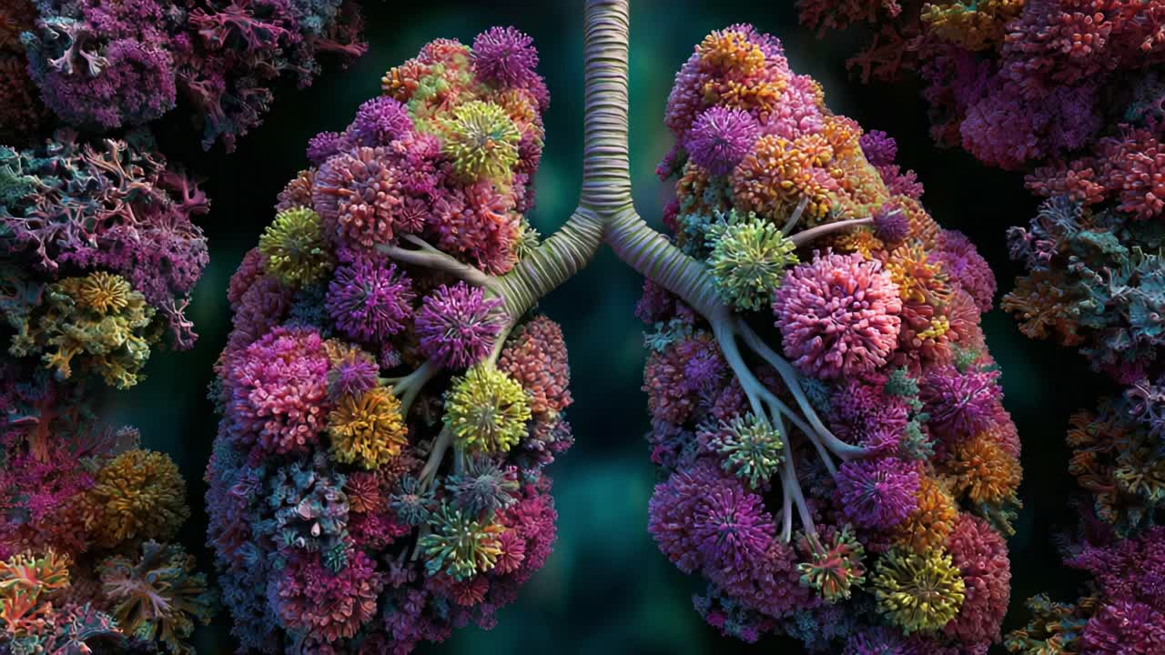 A Stunning Representation of Lungs Transformed into a Colorful Underwater Coral Ecosystem, Blending the Intricacies of Human Anatomy with the Beauty of Marine Diversity