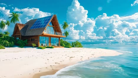 a house on a tropical island with a solar panel on the roof