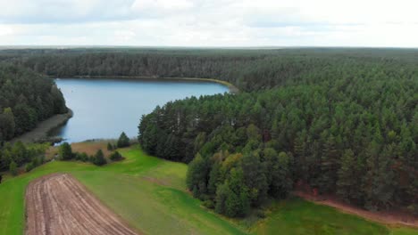 aerial shot of glacial lake in wdzydze kiszewskie, poland