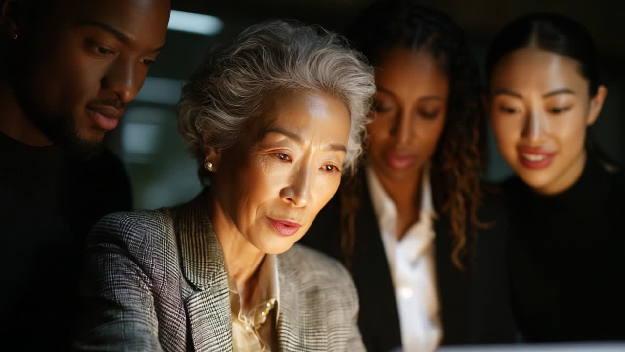 A Diverse Group Collaborates in Thoughtful Engagement, Focusing on a Shared Project as They Gather Around a Table, Illuminated by Soft Lighting that Highlights Their Concentration and Connection