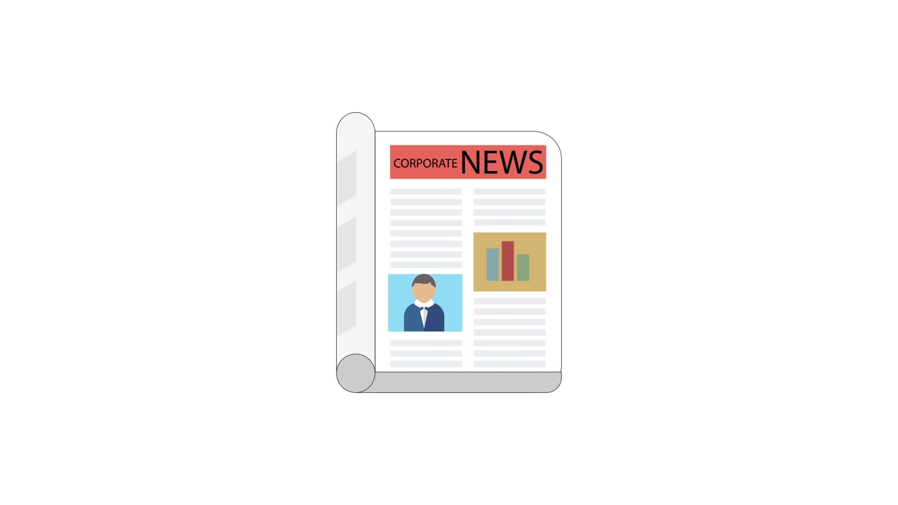Corporate News Report Unfurling Animation with Business Graphics