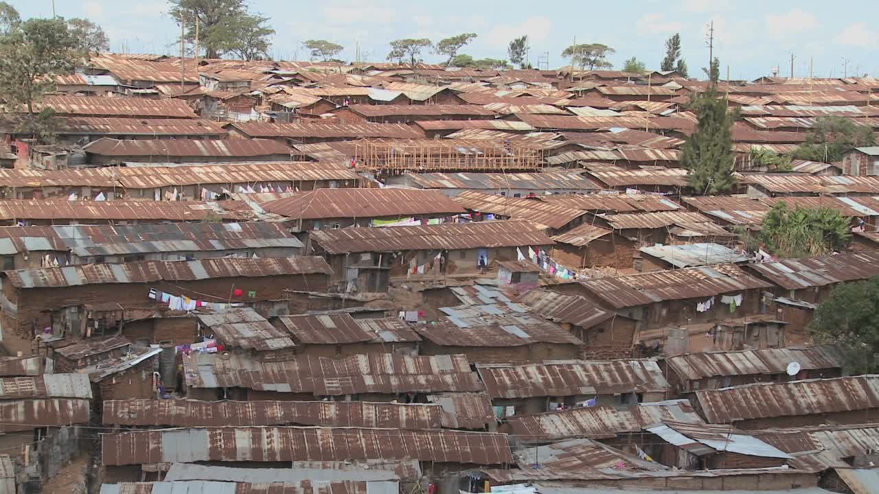 Pan across a slum area in Nairobi Kenya