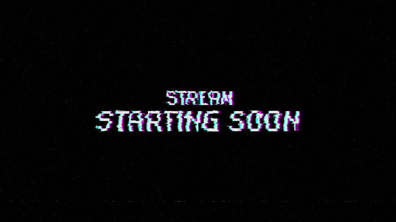Pixelated Glitch Text Stream Starting Soon on Black Background