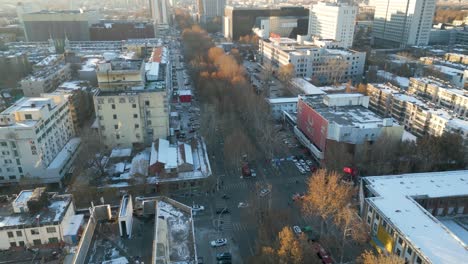 fotografía aérea del centro de la ciudad de zibo con intenso tráfico durante el día