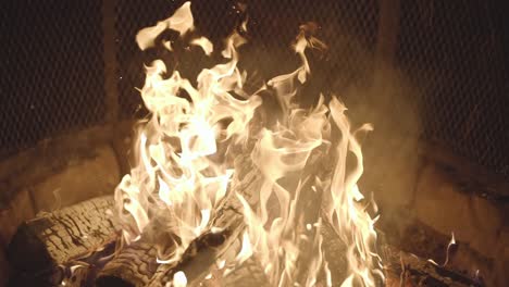 a fire pit's flames burning in super slow motion at night