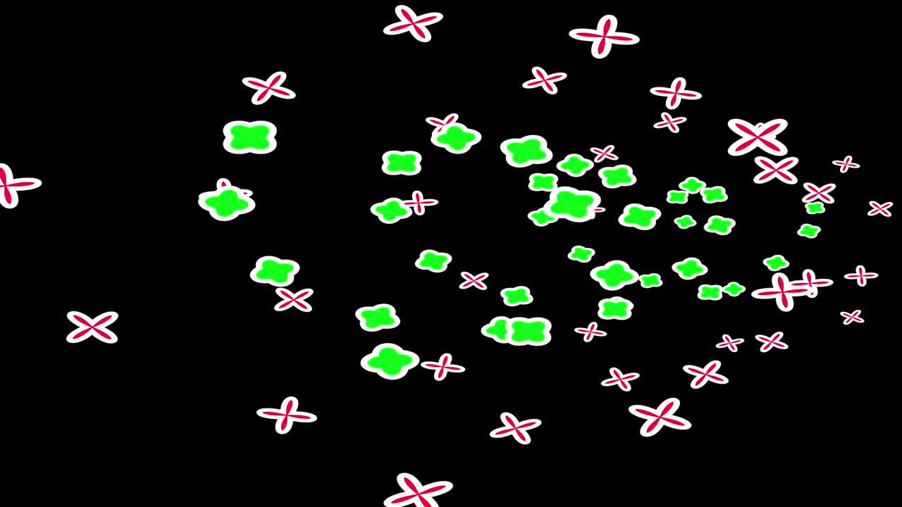 coloridas circulando diferentes formas geométricas sobre un fondo negro.