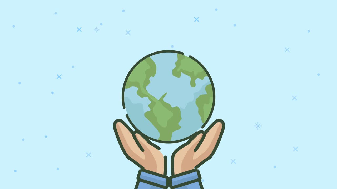 eco friendly animation with hand lifting earth planet