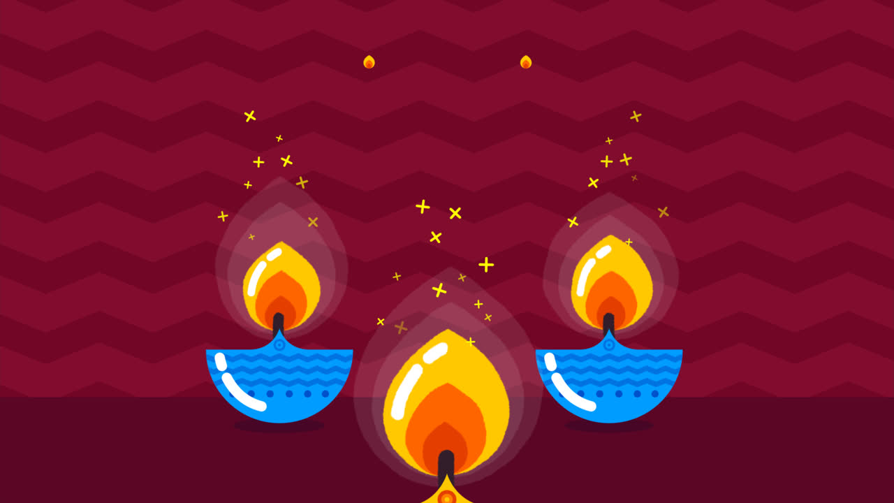 An animation of a Background of happy diwali with colorful candles in flat design