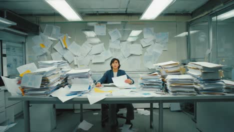 overwhelmed office worker with piles of paperwork
