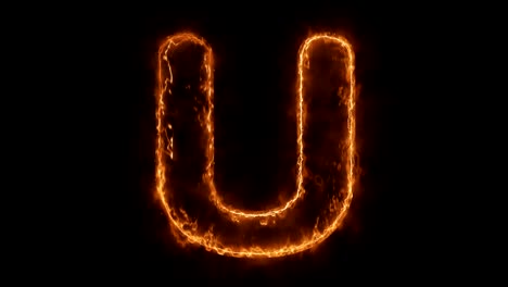 alphabet u word hot animated burning realistic fire flame loop.