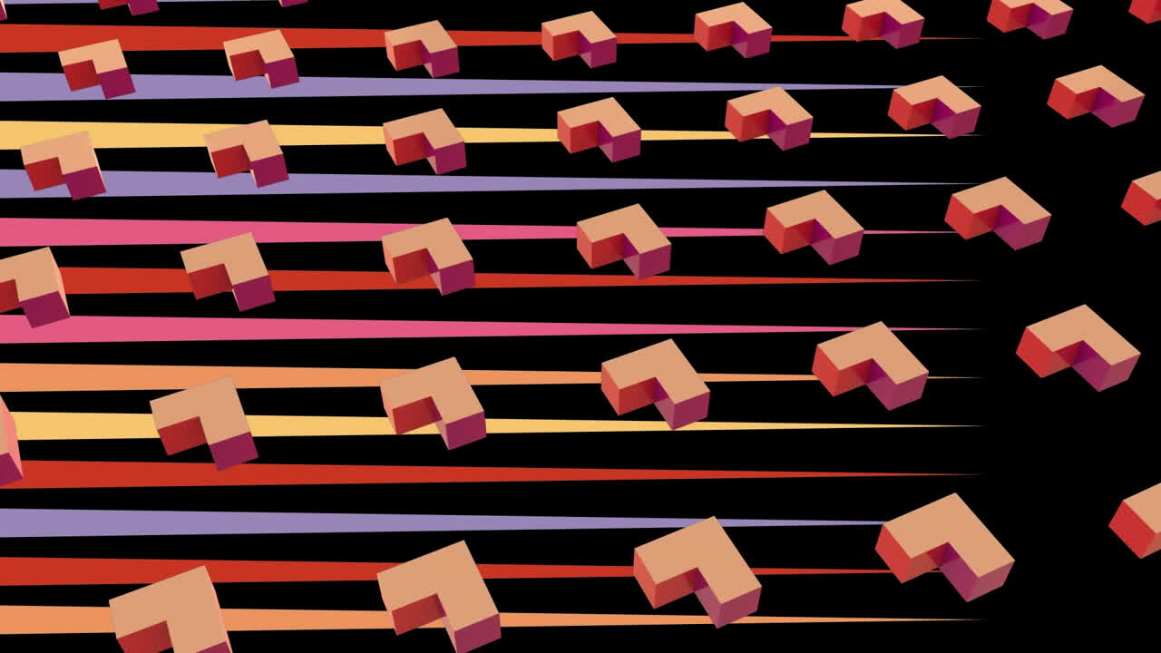 animación de formas naranjas en un fondo de color