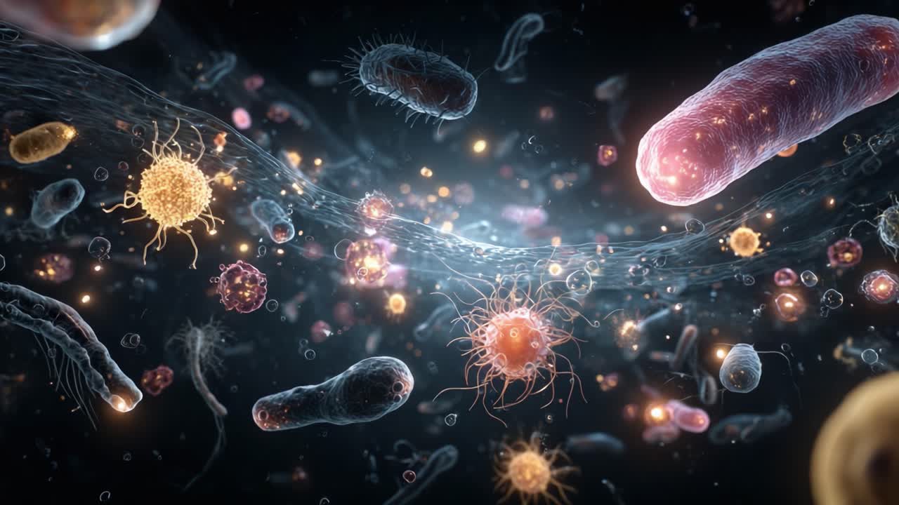 Een Verbluffende Visualisatie van Microbieel Leven: Een Meeslepende Reis Door de Complexe Wereld van Bacteriën en Micro-organismen in een Macro-perspectief met Hoge Resolutie