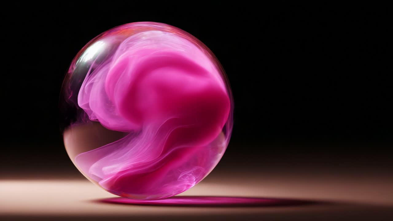 A Stunning Visual Display of Color and Light: A Pink and Clear Sphere Emitting Ethereal Swirls of Smoke on a Dark Background, Capturing the Beauty of Motion and Reflection