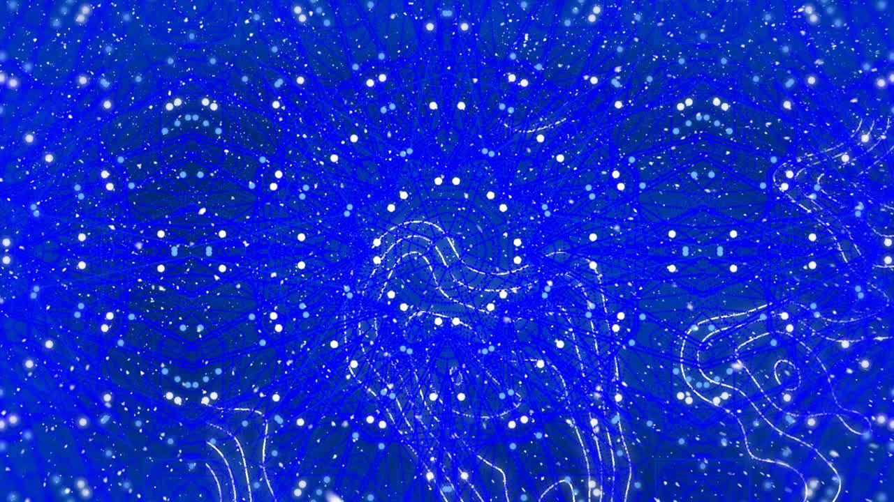 파란색 배경에 내리는 눈과 함께 움직이는  ⁇  패턴의 애니메이션