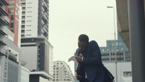 a busy corporate businessman on a phone call drops