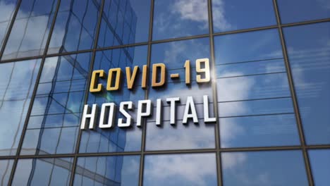 covid-19 hospital glass skyscraper with mirrored sky loop animation