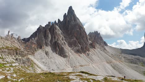 aerial view of the three peaks of lavaredo on clear sunny day