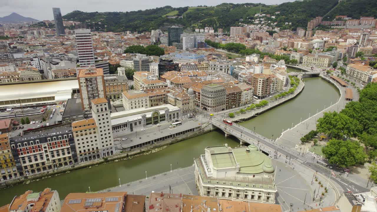 Panoramic Aerial View of Bilbao Cityscape with Nervion River