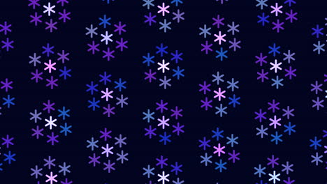 patrón digital con copos de nieve de neón abstractos en filas en gradiente negro