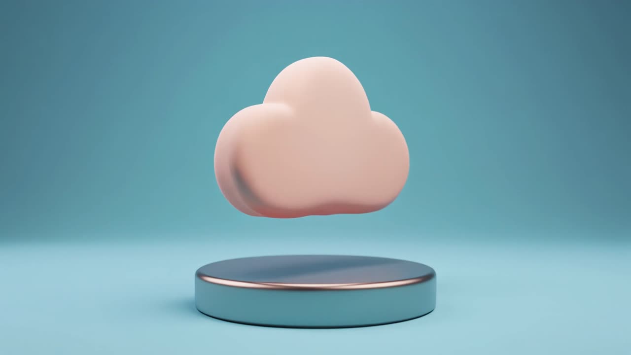 Minimalistisk 3D Sky-ikon Roterende på en Sokkel