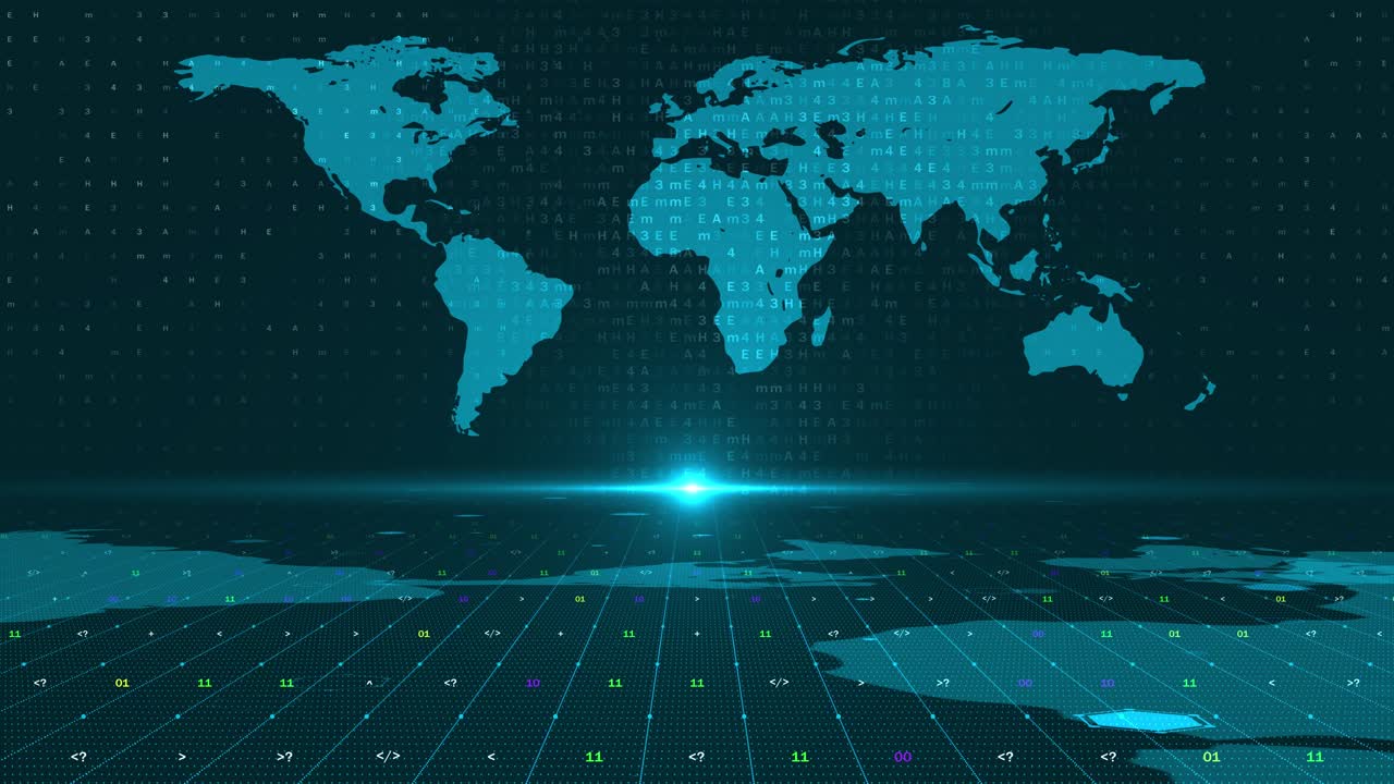 Digital technology world hologram map animation glowing connections in global earth map breaking