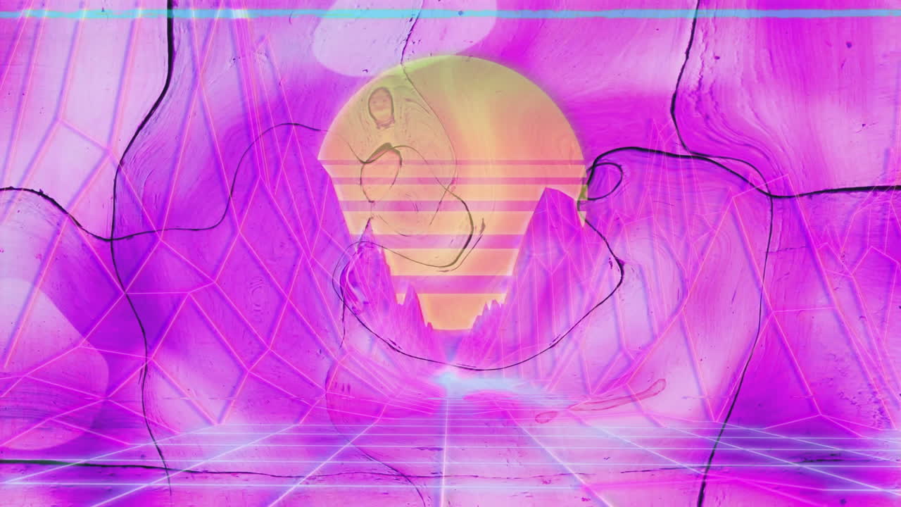 animación de sol digital en fondo líquido púrpura