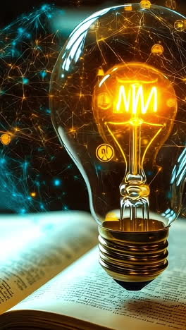 creative light bulb above open book. an illuminated light bulb hovers above an open book, symbolizing inspiration and knowledge in a study environment.