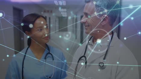 animation of network of connections over diverse female and male doctors