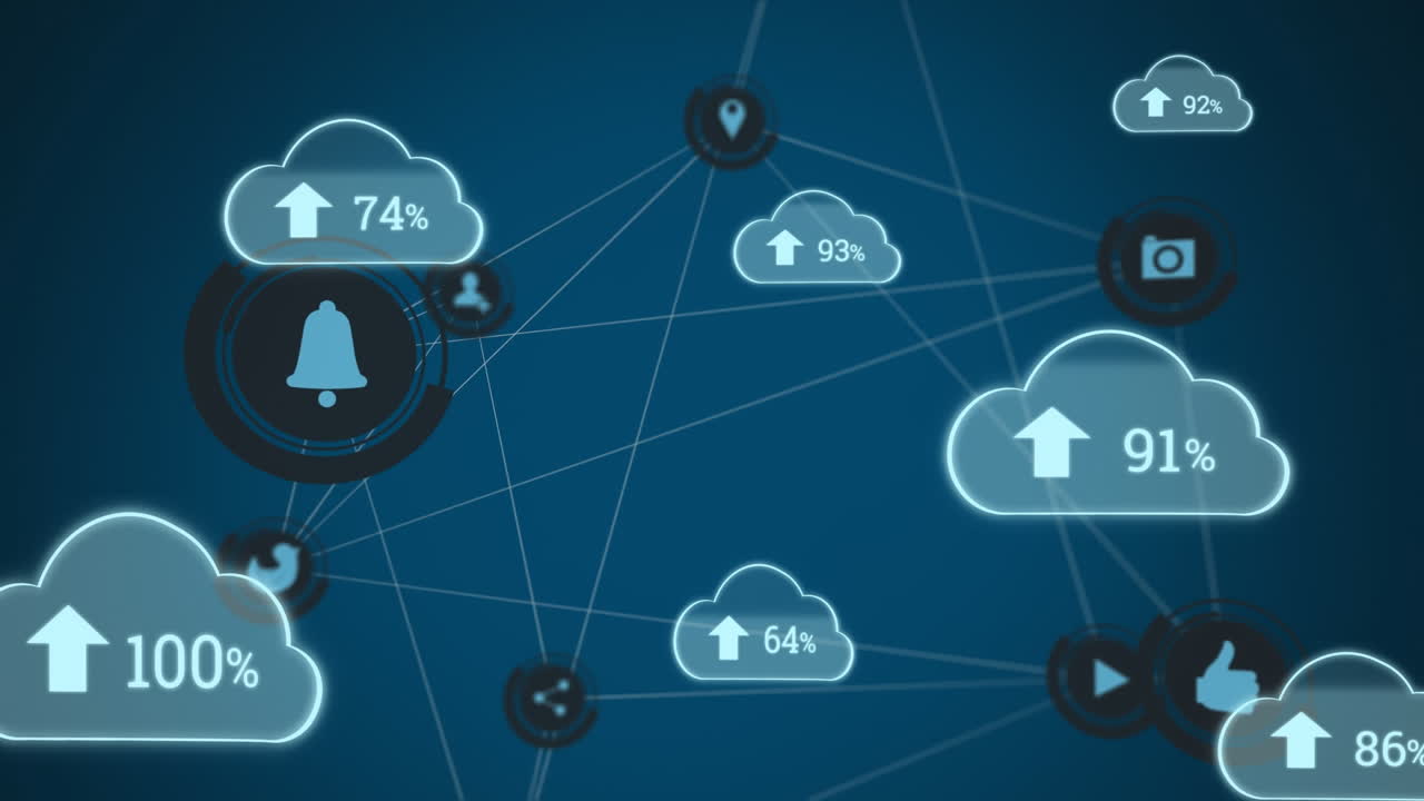 animação de rede de conexões em fundo azul