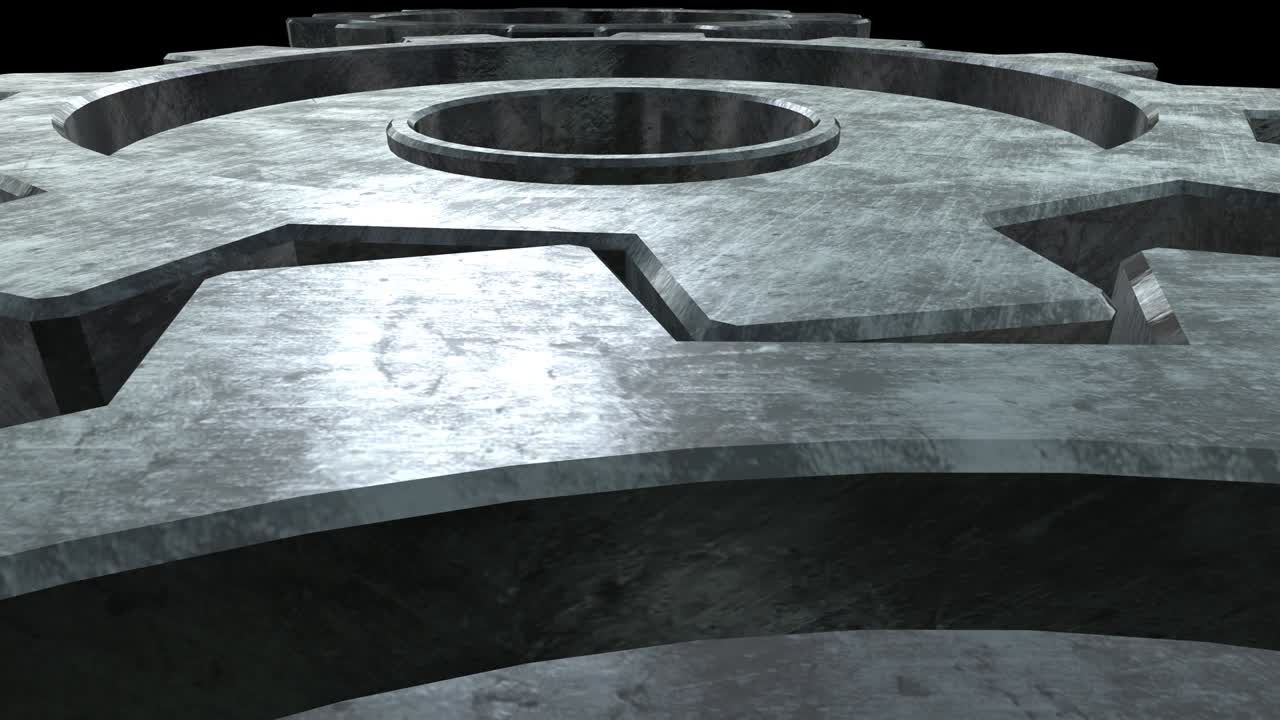 3개의 은색 기어의 메커니즘, 검은색 배경, 클로즈업, 알파 채널