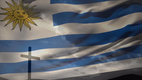 animación de la cruz cristiana y la bandera de uruguay