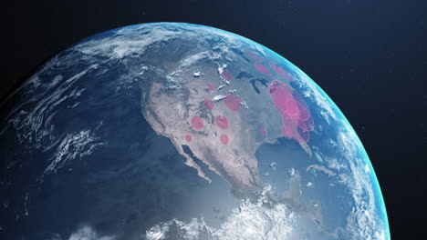 la animación digital del globo muestra la propagación global de la covid-19, los continentes se vuelven rojos.