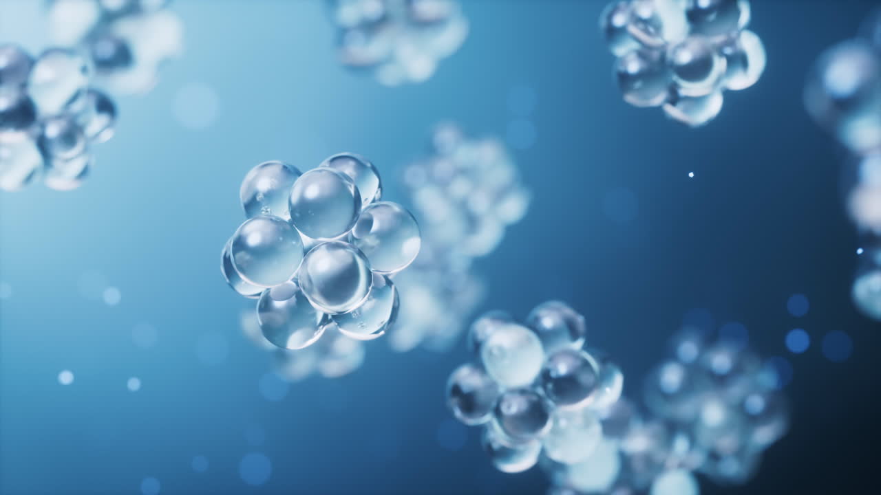 어두운 파란색 배경의 원자 물리학 3d 렌더링