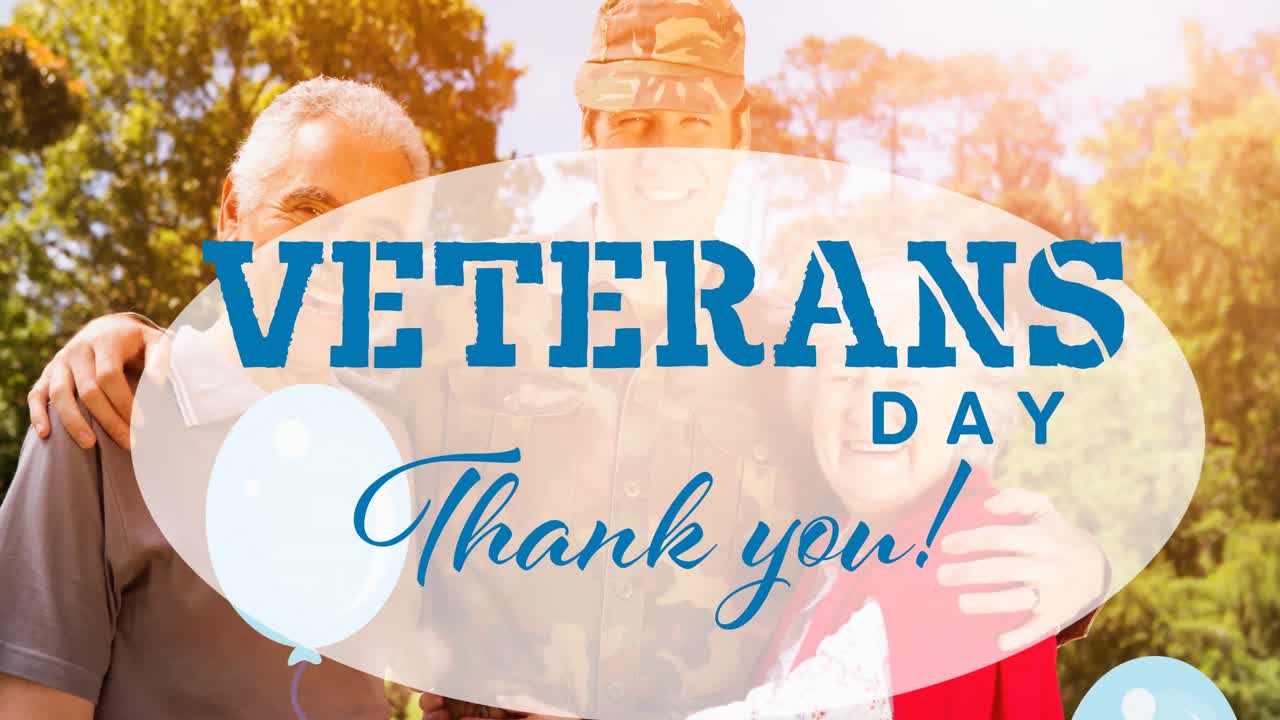 부모와 함께 미국 군인에 대한 참전용사 날 문자의 애니메이션