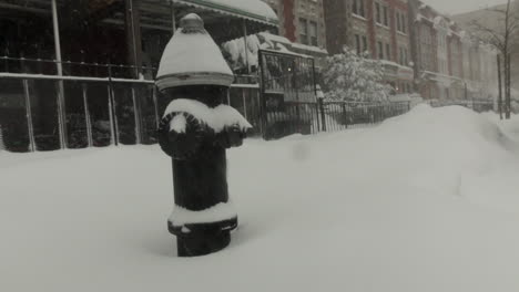 this is a shot of a fire hydrant getting covered in snow during a blizzard-snowstorm in brooklyn, ny