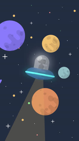 motion graphic of ufo background with planets in flat design