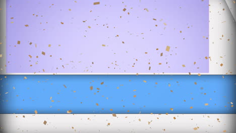 animation of blue and white panels opening over confetti falling on lilac background