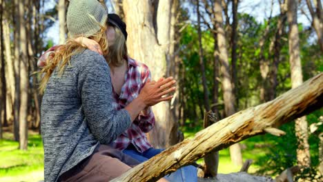 Pareja-Joven-Romántica-Besándose-En-El-Bosque-4k