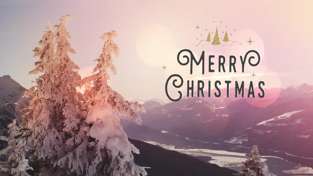 겨울 풍경 위에 메리 크리스마스 텍스트의 애니메이션
