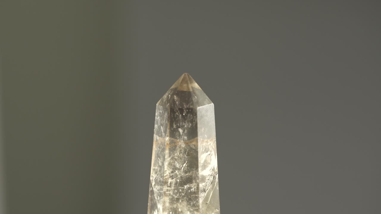 Closeup Of Clear Quartz Crystal Tower. Precious Stone.