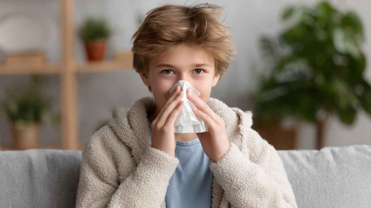 A Young Boy's Journey Through Illness: From Sneezing and Comfort to Seriousness and Reflection While Resting at Home