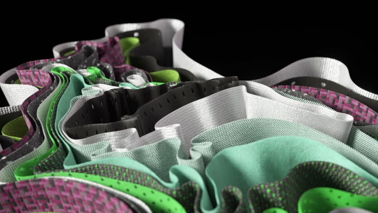 다채롭고 질감있는 직물 층의 클로즈업