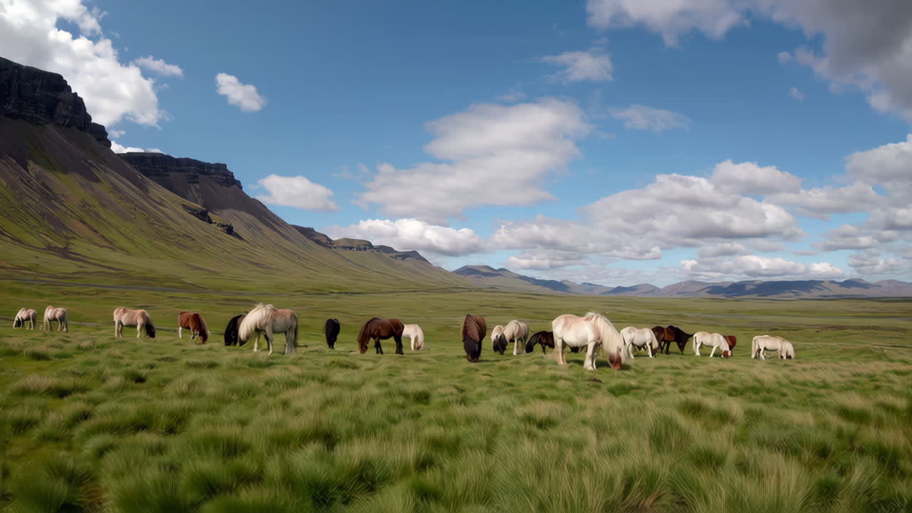 Icelandic Horses Grazing in Scenic Fields