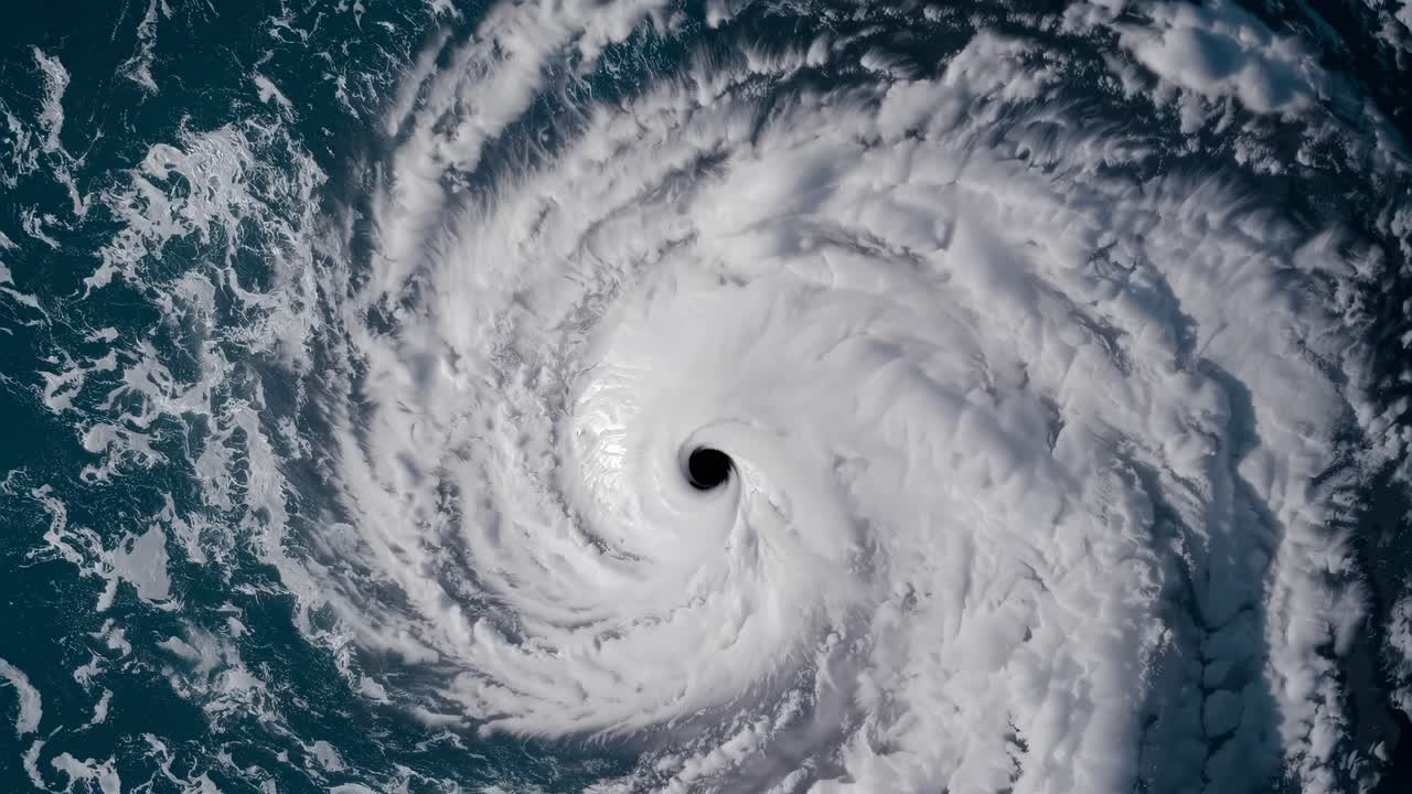 Aerial view of a swirling ocean vortex, capturing the dynamic motion of waves