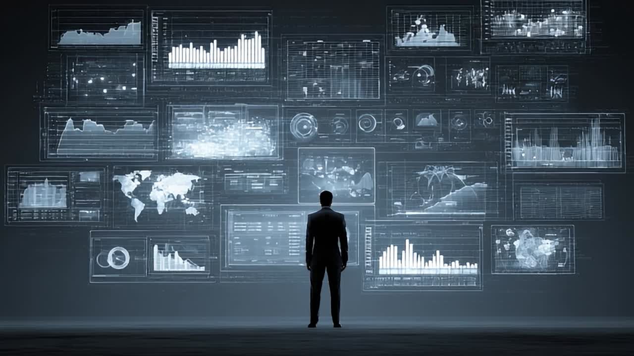 Business professional reviewing data analytics in modern workspace
