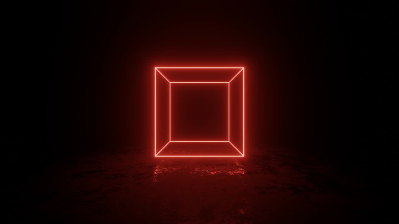 cubo giratorio con bordes de neón rojo. fondo animado gráfico de movimiento simple