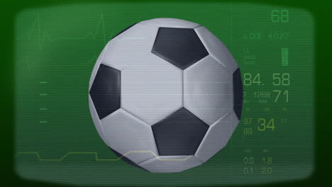 soccer ball with data processing animation on green background