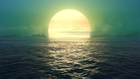 green planet - sunset over seamlessly looped ocean.