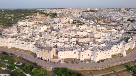 4K-Aerial-of-Ostuni,-'the-White-Town'-in-Apulia,-South-of-Italy