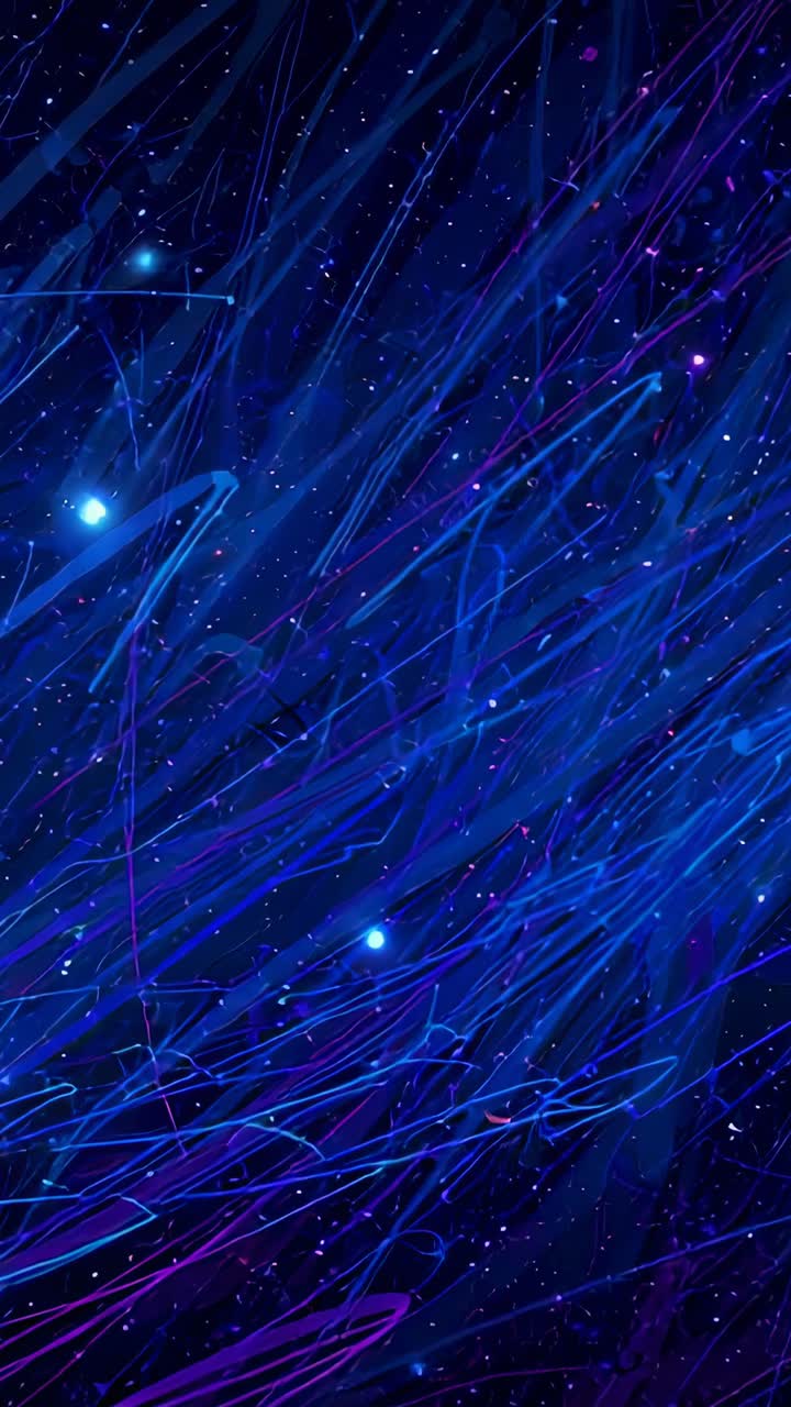 Vertical video: Emerging from lower left, neon streaks drifting across dark backdrop, pulsing nodes